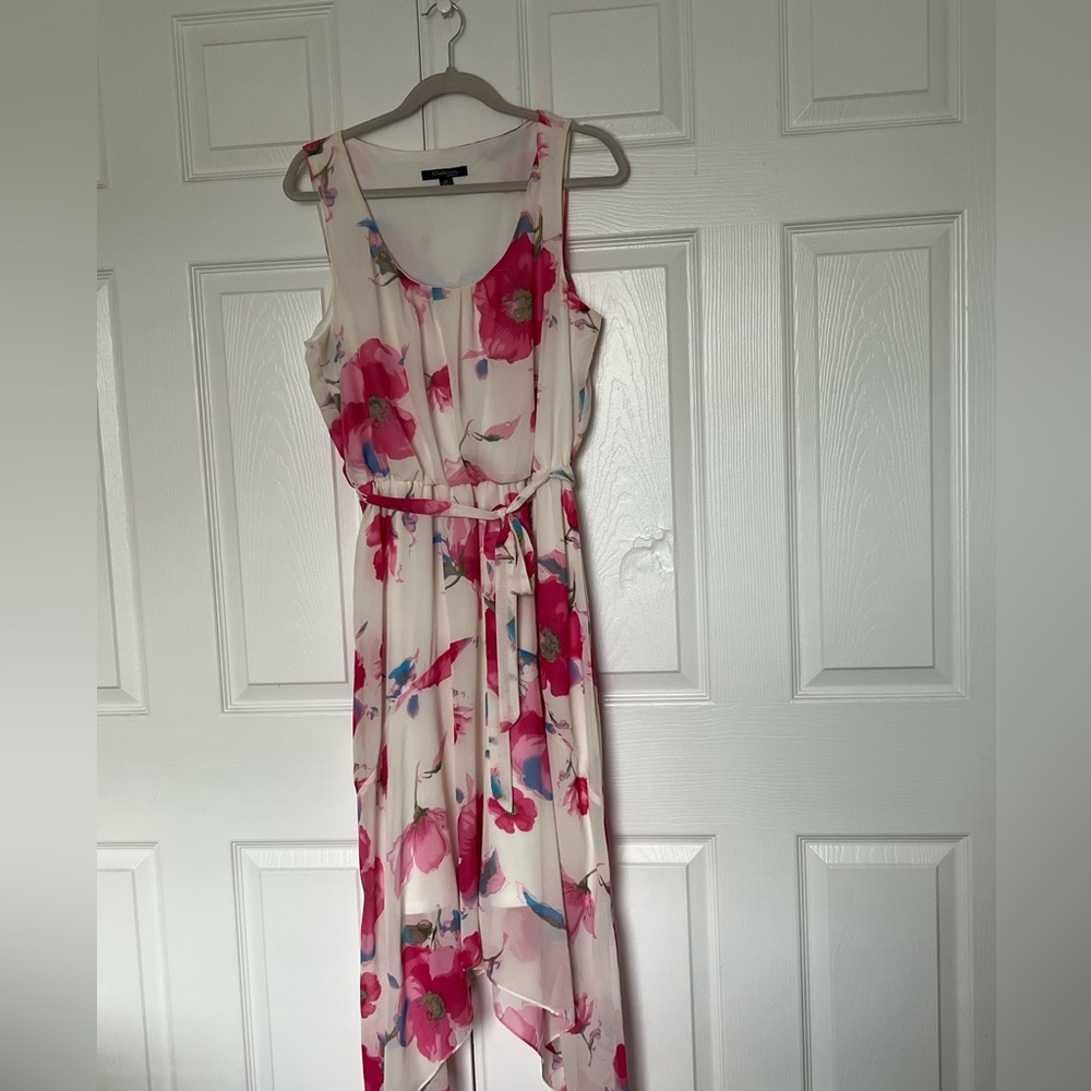 Chadwicks of Boston Pink Floral Sleeveless Chiffon Dress Round Neck SZ 12